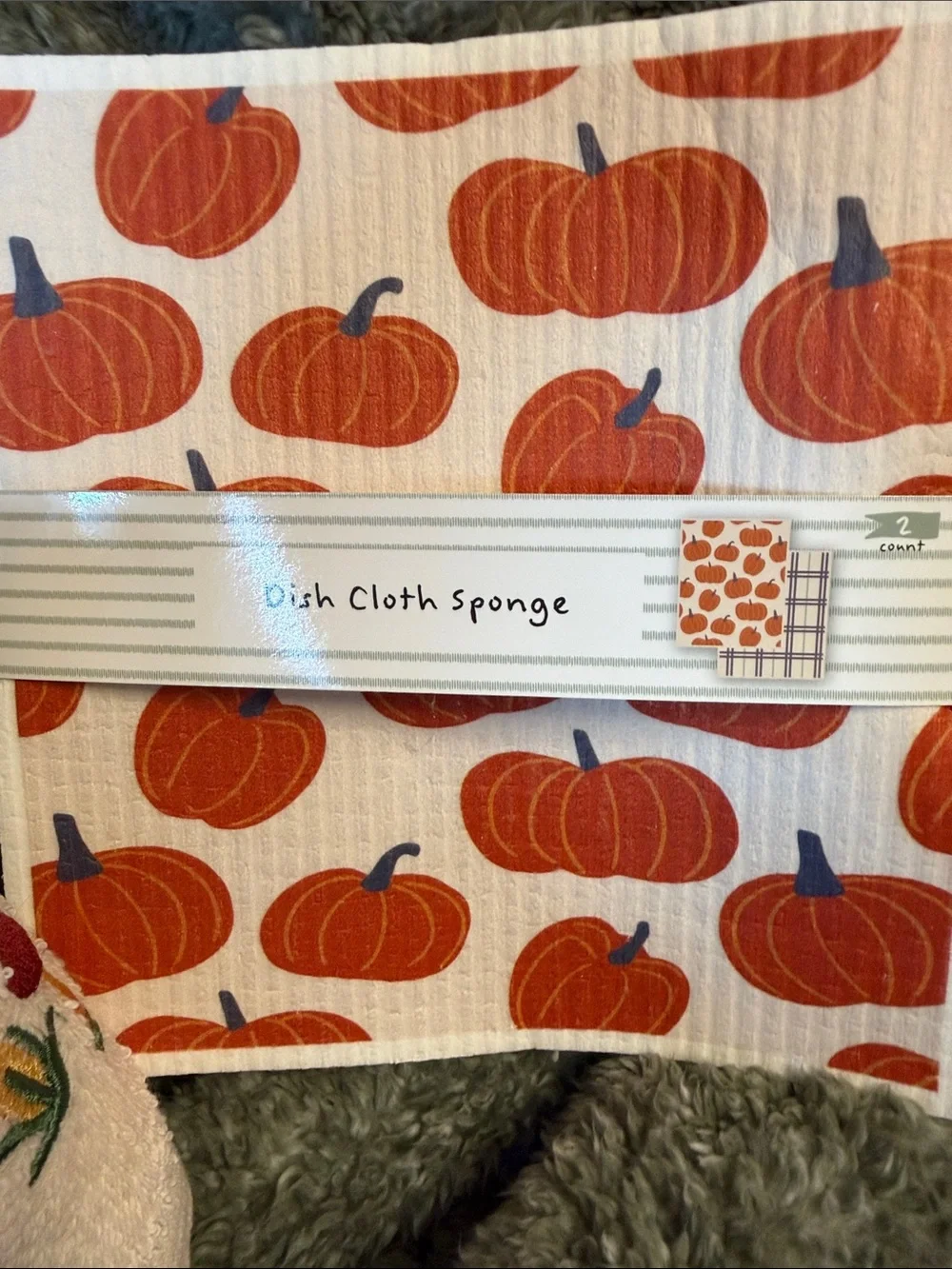 5 Fall Hand Towels w/Mushrooms & Fox! 2 Dish Cloth Sponges (pattern 2 vary)